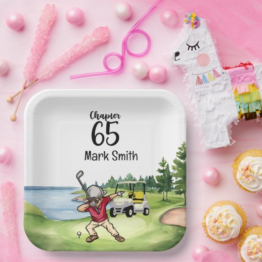 ゴルファー65誕生日ダビングとゴルフカート ペーパープレート (パーティー)