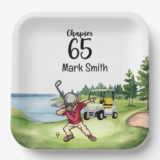 ゴルファー65誕生日ダビングとゴルフカート ペーパープレート (正面)