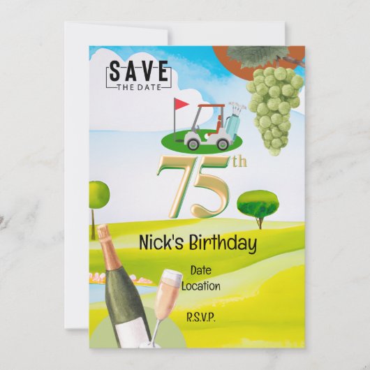 ゴルファー75番目の誕生日オンゴルフコース 招待状 (正面)