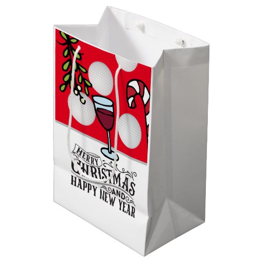 ゴルファー・クリスマス用ゴルフボールワインミスタントー ミディアムペーパーバッグ (正面アングル)