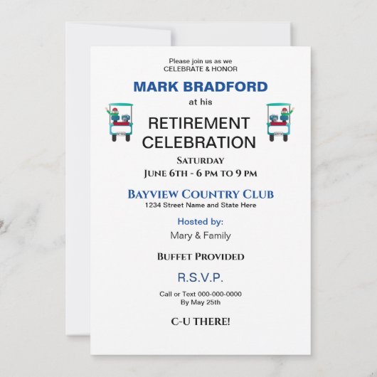 ゴルファー・ゴルフカートの退職招待状 招待状 (裏面)