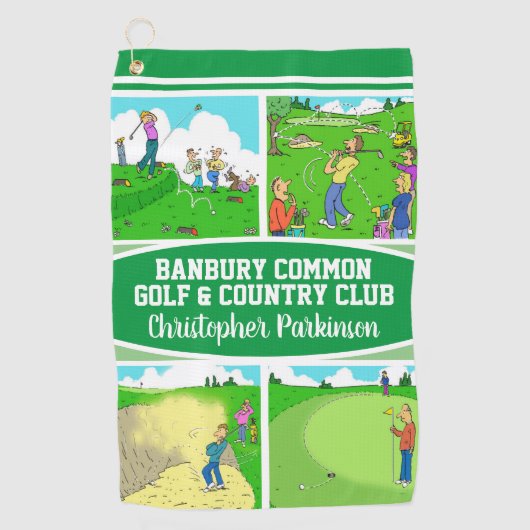 ゴルファー&ゴルフクラブの名前(4漫画おもしろい付き) ゴルフタオル (正面)