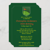 ゴルファー,ゴルフボールと30歳の誕生日に旗を掲げる 招待状 (正面/裏面)