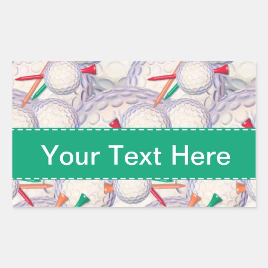 ゴルファー;ゴルフボール&ティーのパターン 長方形シール (正面)