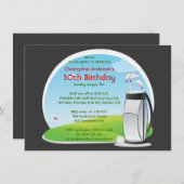 ゴルファー ゴルフ ゴルフバッグとクラブ 30歳の誕生日 招待状 (正面/裏面)