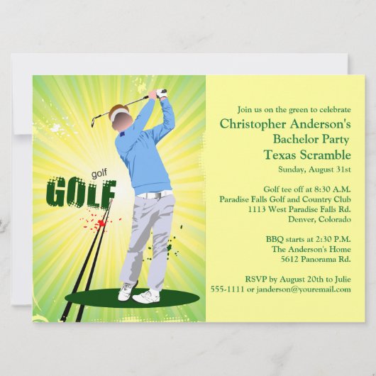 ゴルファー ゴルフ ゴルフ グリーン独身パーティー 招待状 (裏面)
