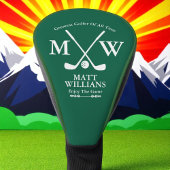 ゴルファー・モノグラムの白い交差クラブhunter-green ゴルフヘッドカバー