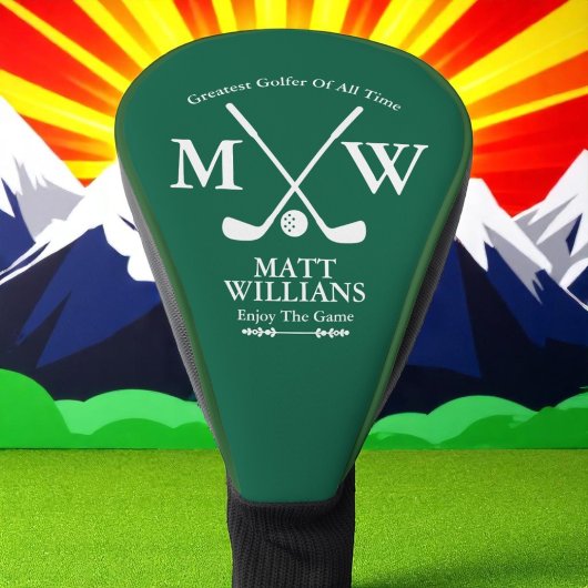 ゴルファー・モノグラムの白い交差クラブhunter-green ゴルフヘッドカバー