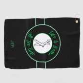 ゴルファー・ユーモティータイムスポーツモノグラムブラック&グリーン ゴルフタオル (横)