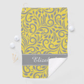 ゴルファー | 抽象芸術モノグラムのフローライエローグレー ゴルフタオル (インサイチュ)