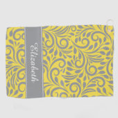 ゴルファー | 抽象芸術モノグラムのフローライエローグレー ゴルフタオル (横)