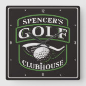 ゴルファーADD NAMEプロゴルフプレーヤークラブクラブクラブクラブハウス  スクエア壁時計 (正面)