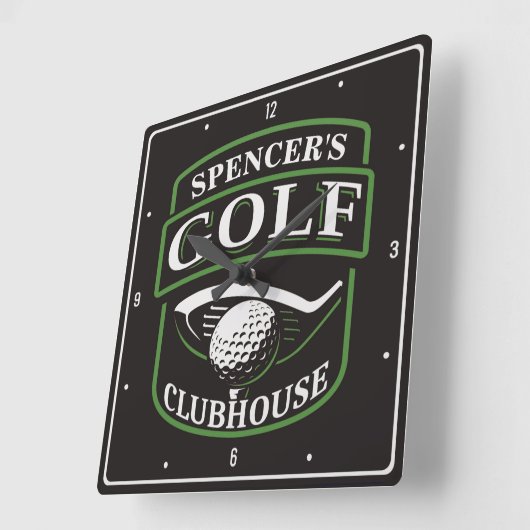ゴルファーADD NAMEプロゴルフプレーヤークラブクラブクラブクラブハウス  スクエア壁時計 (傾斜)