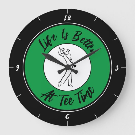 ゴルファーTタイムユーモアゴルフスおもしろいポーツブラックグリーン ラージ壁時計 (正面)