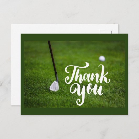 ゴルフアイロンをグリーンにしたゴルフサンキューカード ポストカード (正面/裏面)