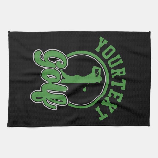 ゴルフアドパーソナライズされたネームレトロプロゴルファーSwing キッチンタオル (横)