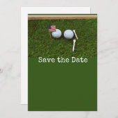 ゴルフアメリカの旗とゴルフバルで日付を救う 招待状 (正面/裏面)