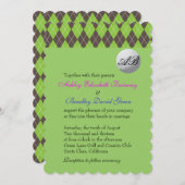 ゴルフアーガイル柄のボールゴルフグリーンモ結婚ノグラム 招待状 (正面/裏面)