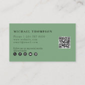 ゴルフインストラクターソーシャルメディアQRコードグリーン 名刺 (裏面)