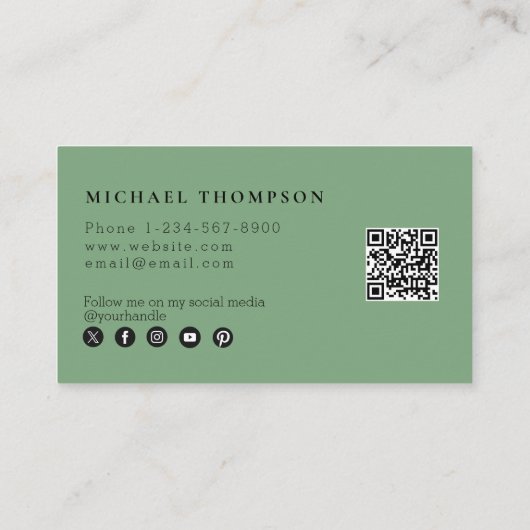 ゴルフインストラクターソーシャルメディアQRコードグリーン 名刺 (裏面)