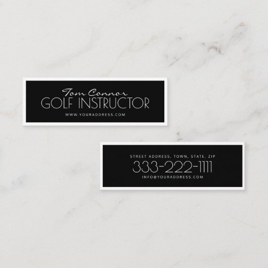 ゴルフインストラクターブラック&ホワイト縁どカード スキニー名刺 (正面/裏面)