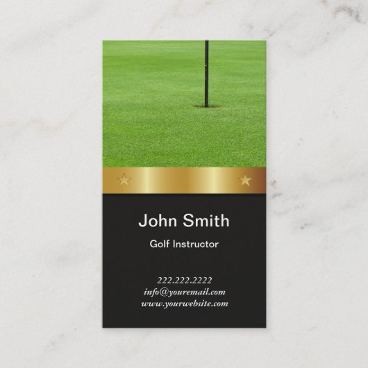 ゴルフインストラクターモダン金ゴールドベルト 名刺 (正面)