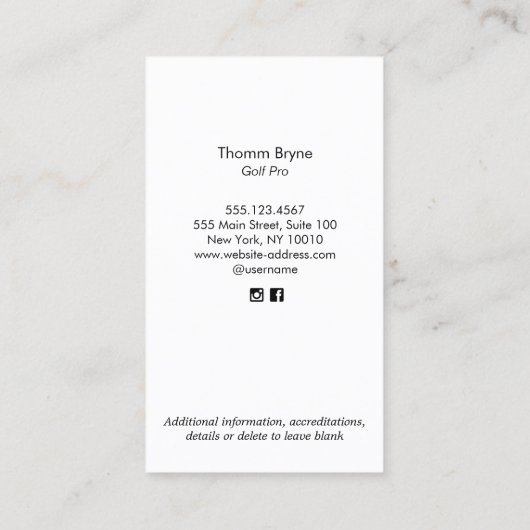 ゴルフインストラクターモノグラムの金ゴールドボールビジネスカー 名刺 (裏面)