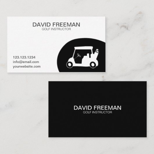 ゴルフインストラクター白黒ユニークゴルフカート 名刺 (正面/裏面)