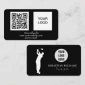 ゴルフインストラクターQRコードブラックプロフェッショナル 名刺 (正面/裏面)