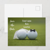 ゴルフウェディングのSave the Date ゴルフボール付き ポストカード (正面/裏面)