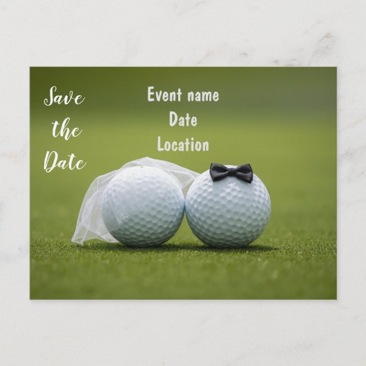 ゴルフウェディングのSave the Date ゴルフボール付き ポストカード (正面)