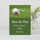 ゴルフウェディングのSave the Date。ボールとペアになるパー 招待状 (スタンド正面)