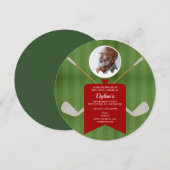 ゴルフエレガントグリーンレッドフォト退職パーティー 招待状 (正面/裏面)