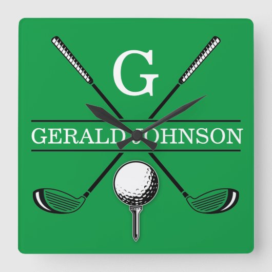 ゴルフエレガントモノグラムデザイン スクエア壁時計 (正面)