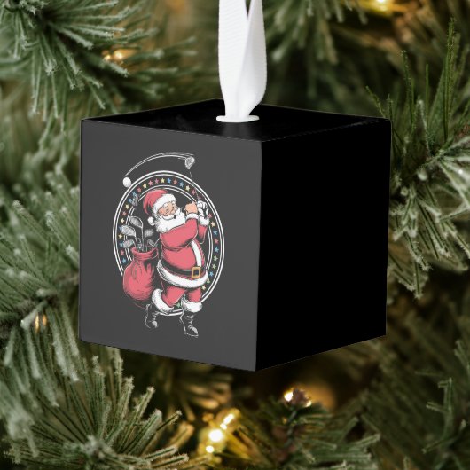 ゴルフオークリスマスサンタクロースヴィンテージゴルファーGolfi キューブオーナメント (ツリー)