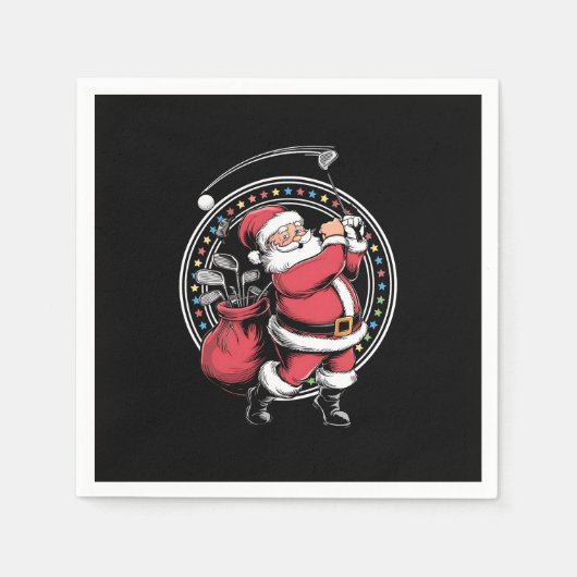 ゴルフオークリスマスサンタクロースヴィンテージゴルファーGolfi スタンダードカクテルナプキン (正面)