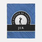 ゴルフカスタムゴルファー モノグラム シルエット 青 黒 フリースブランケット (正面)