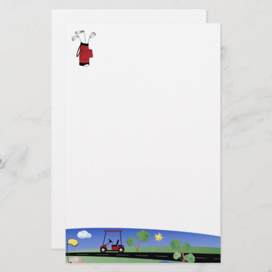 ゴルフカートおよびクラブ 便箋 (正面/裏面)