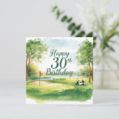 ゴルフカートがグリーンに停まるゴルフ風30歳の誕生日 カード (スタンド正面)