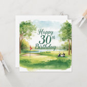 ゴルフカートがグリーンに停まるゴルフ風30歳の誕生日 カード (正面/裏面インサイチュ)