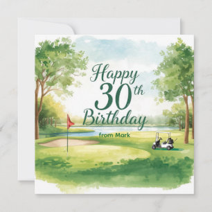 ゴルフカートがグリーンに停まるゴルフ風30歳の誕生日 カード