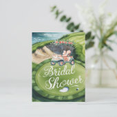 ゴルフカートが付いたゴルフの花嫁シャワー　ゴルファーの花嫁に ポストカード (スタンド正面)