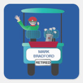 ゴルフカートでリタイアゴルファーが手を振って別れを告げる スクエアシール (正面)