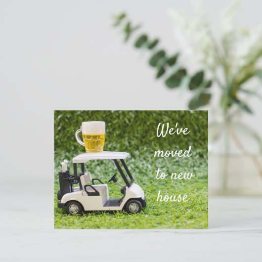 ゴルフカートで新しい家に引っ越したゴルフ 案内状 (スタンド正面)
