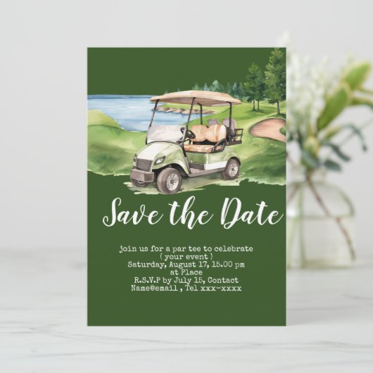 ゴルフカートで日付を保存 招待状 (スタンド正面)