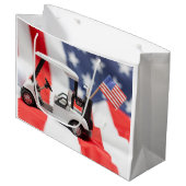 ゴルフカートとアメリカ国旗  ラージペーパーバッグ (正面アングル)