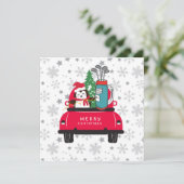 ゴルフカートとゴルフペンギンのゴルファーMerry Christmas カード (スタンド正面)