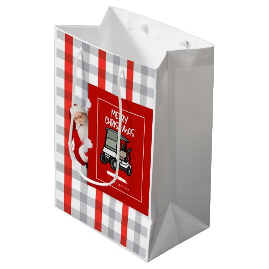 ゴルフカートとサンタクロースのメリークリスマス ミディアムペーパーバッグ (正面アングル)