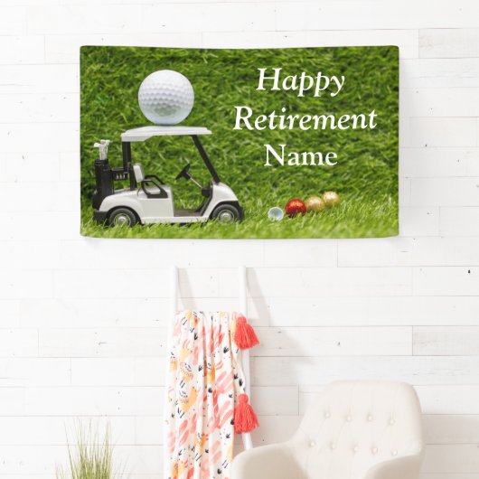 ゴルフカートとボールでゴルフを楽しく退職  横断幕 (インサイチュ)