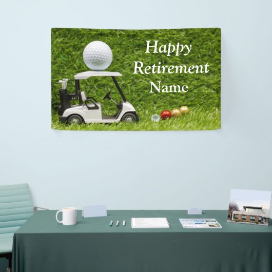ゴルフカートとボールでゴルフを楽しく退職  横断幕 (トレードショー)